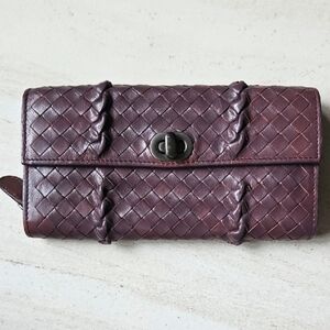 Bottega Veneta Woven Leather Long Wallet in Dark Purple